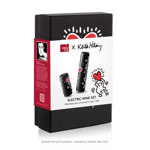 Keith Haring elektromos szett (EL. VÁKUUMPUMPA BORZÁR, 2 DB DUGÓVAL, ÚJRATÖLTHETŐ, AKKUMULÁTOROS, TÖLTŐKÁBELLEL, EL. DUGÓHÚZÓ BORNYITÓ FÓLIAVÁGÓVAL)
