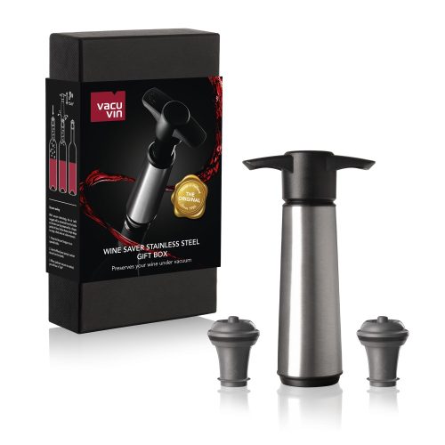 Vacu Vin Vákuumpumpa borzár 2 db dugóval inox Elegant csomag rozsdamentes acél